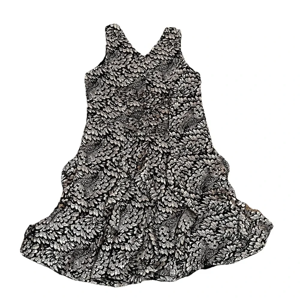 Pyramid Collection Women's L Sleeveless Flowy Dress Drop Waist V Neck Ruffle - Picture 7 of 14